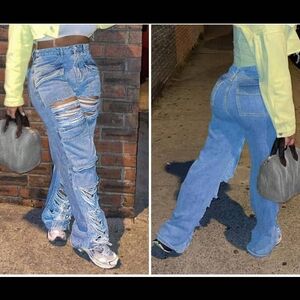 SHEIN Blue Ripped Boyfriend Jeans. Excellent Condition NWOT Size XL